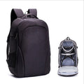Black Oxford cloth drone backpack showing internal camera and laptop compartments.