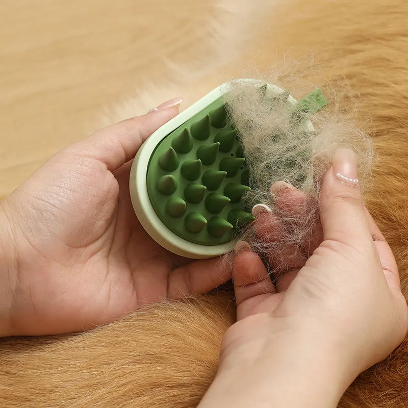 Handheld pet grooming comb with silicone bristles for bath massage and hair removal in dark blue colour