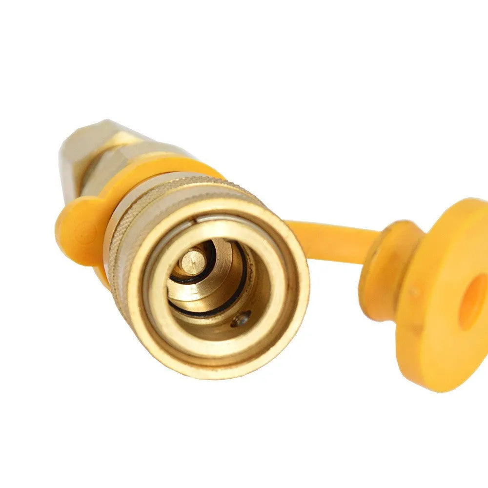 Gold-coloured brass propane conversion charging connector with American standard thread