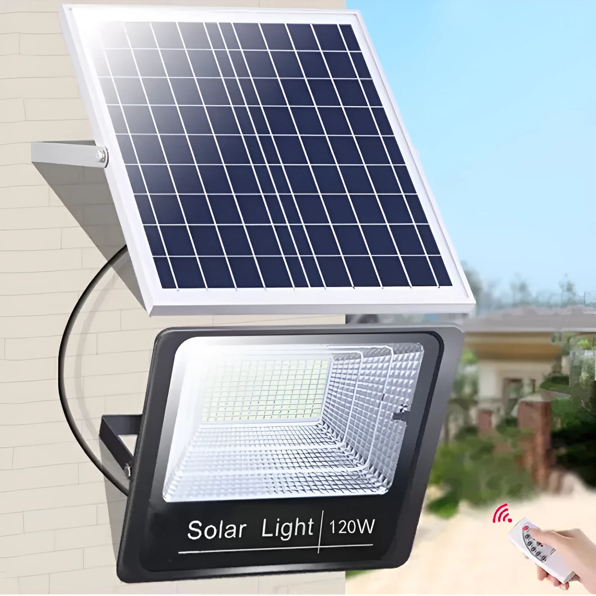 Black solar powered LED flood light for outdoor garden and street with remote control