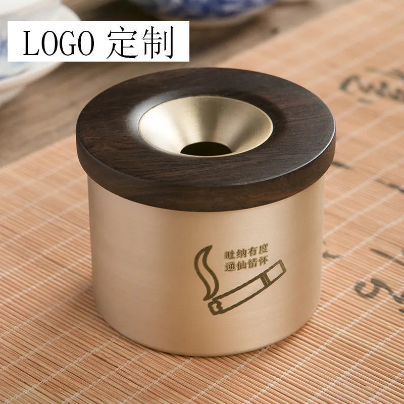 Retro brass ashtray with wooden lid in blackwood or rosewood option