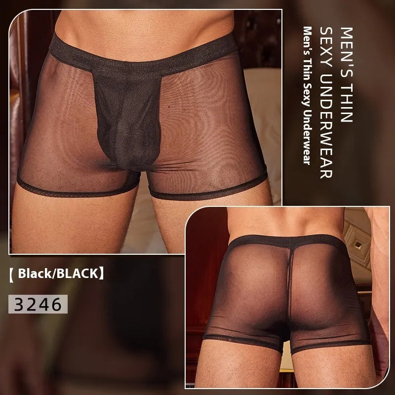 Men's black and white ultra-thin nylon boxer briefs in free size