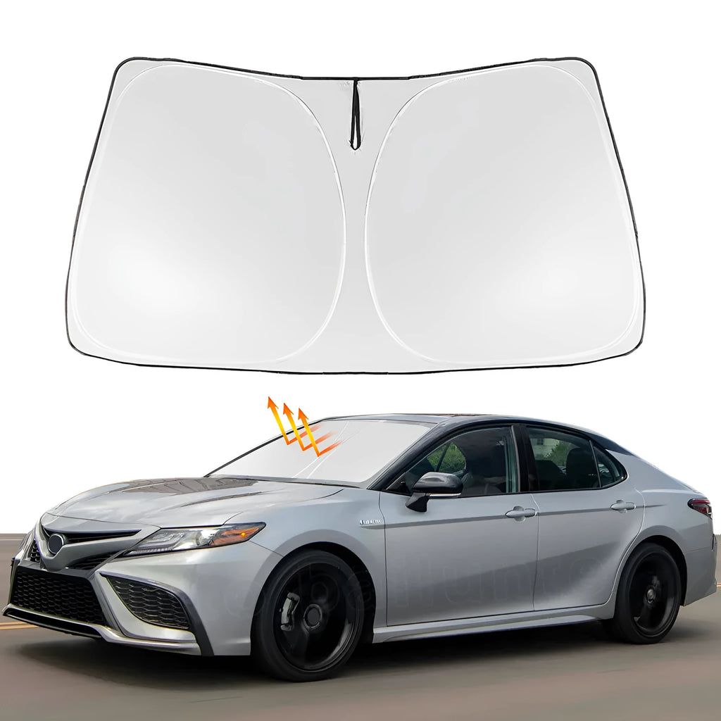 Silver car windshield sunshade designed for Toyota Noah XOVY 90 series.