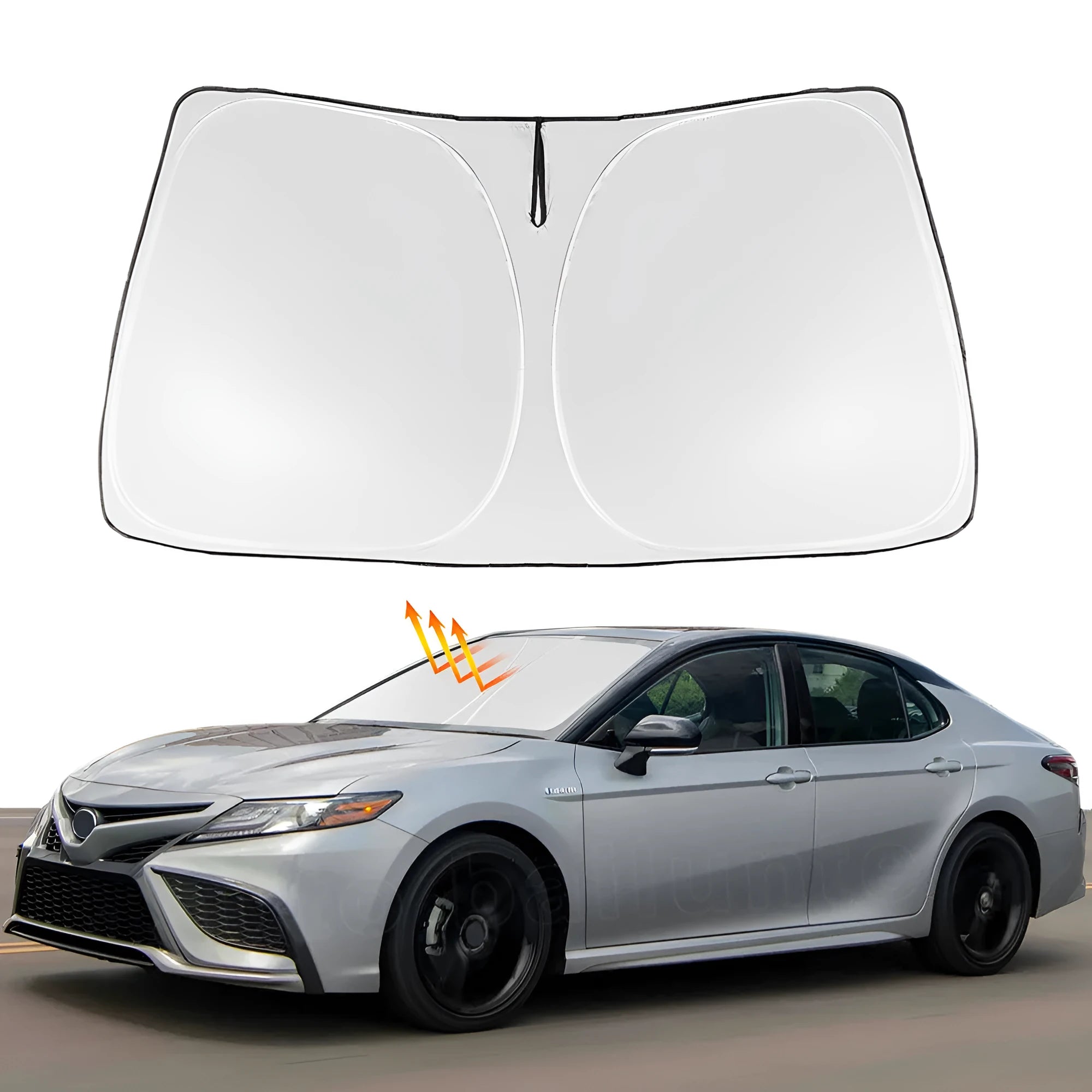 Silver car windshield sunshade designed for Toyota Noah XOVY 90 series.