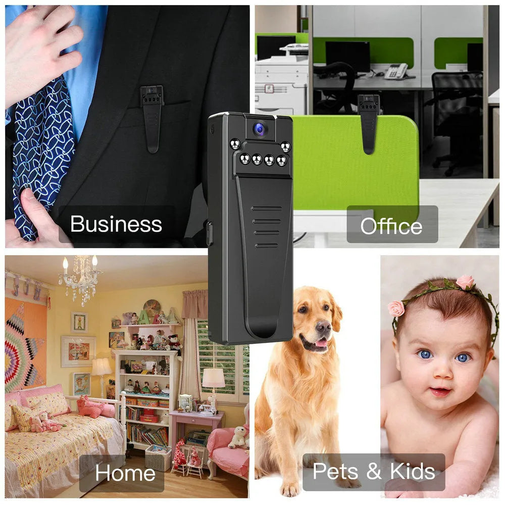 Black 1080p HD home security camera with a rotatable lens on a plain background.