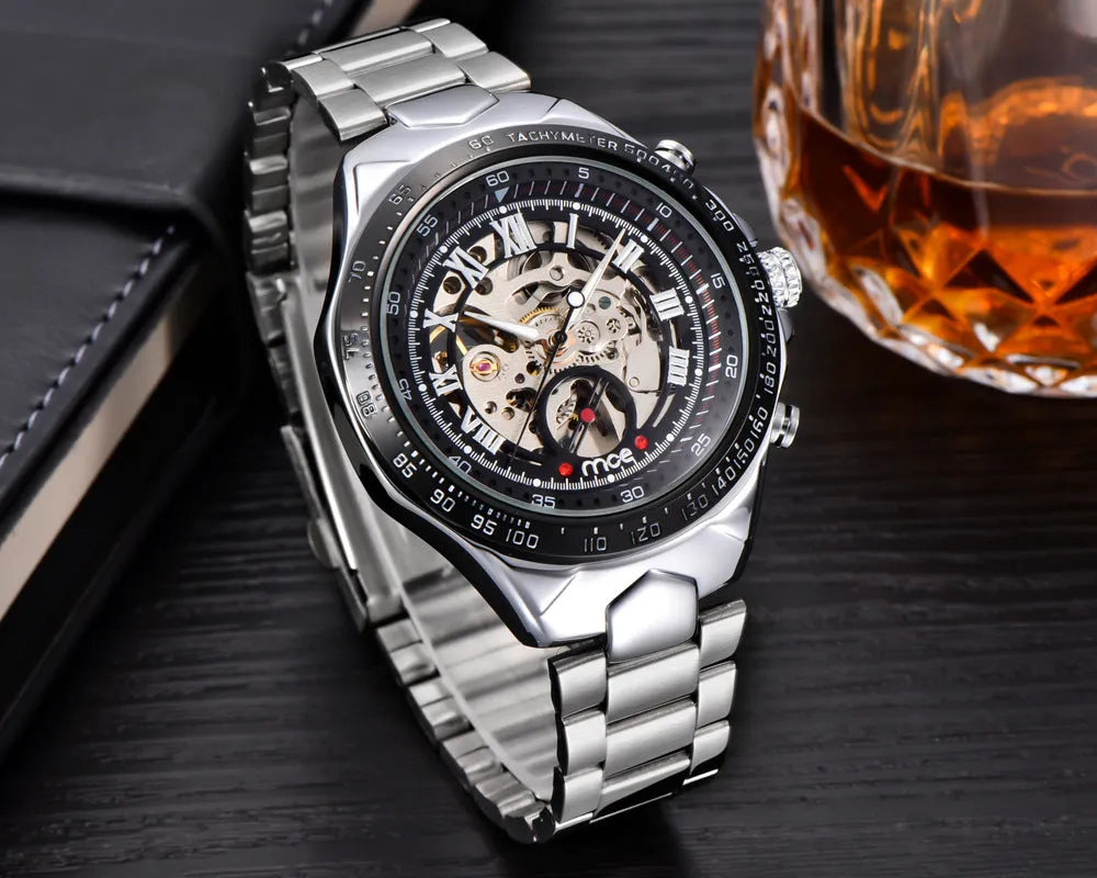 MCE men's explosion proof mechanical watch showing industrial design with multiple colour options