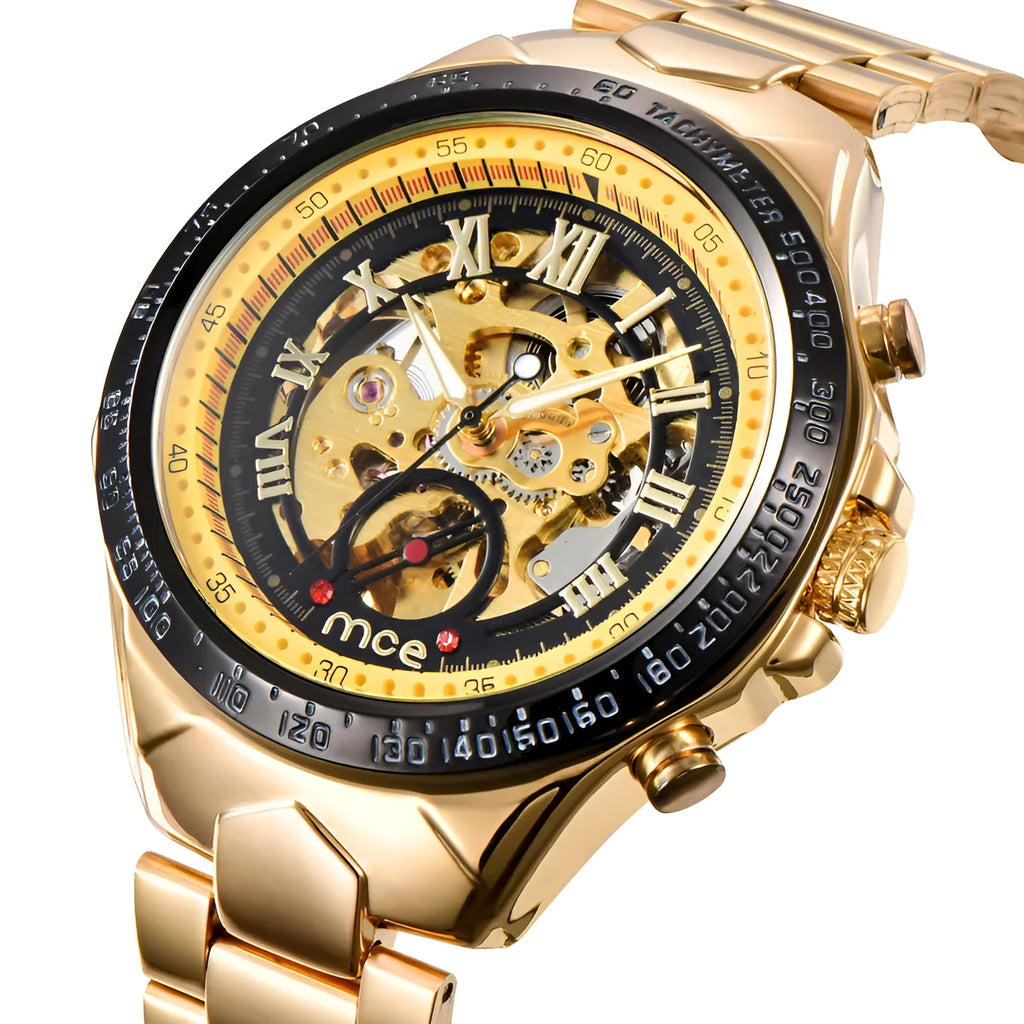 MCE men's explosion proof mechanical watch showing industrial design with multiple colour options