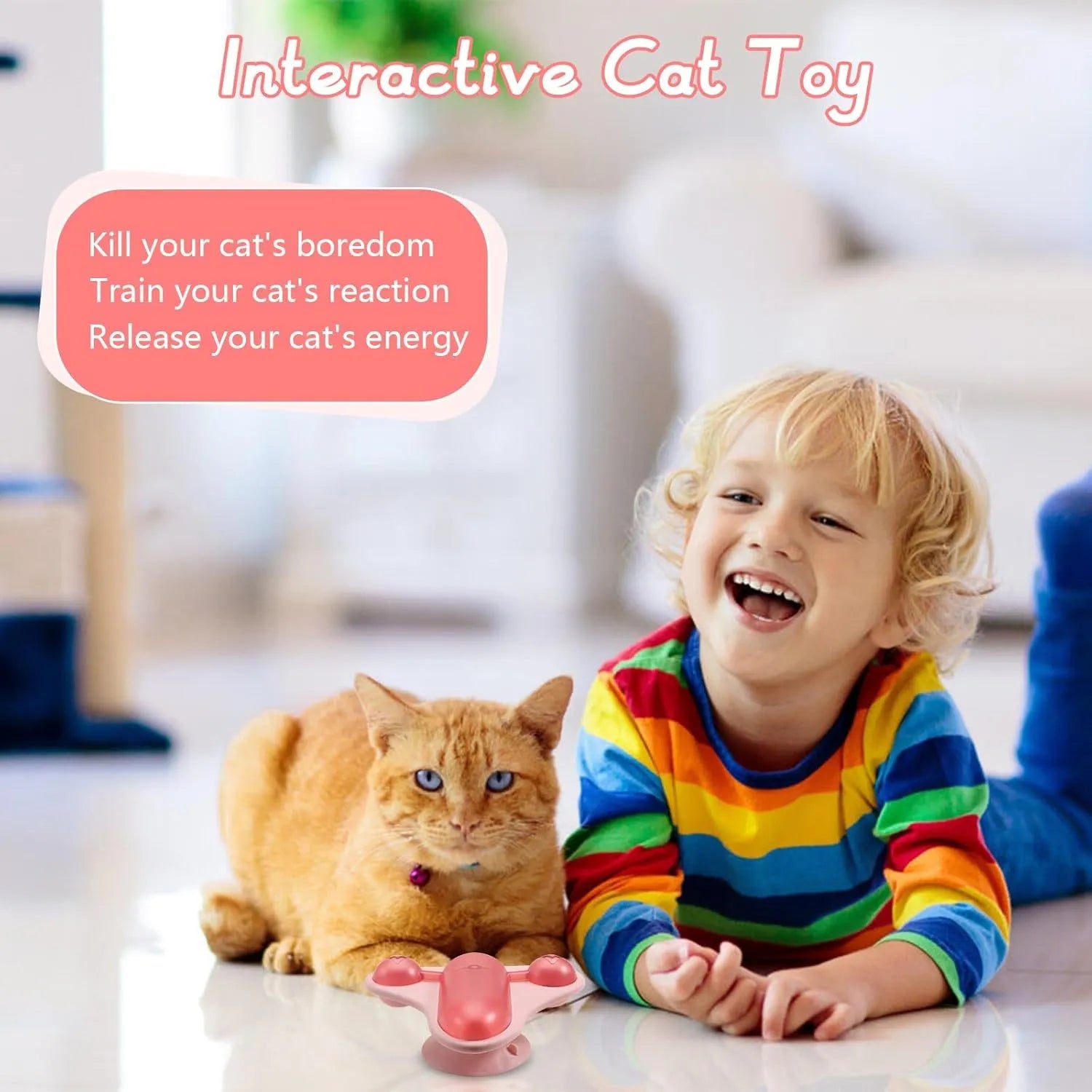 Interactive pet puzzle feeder toy with bell, catnip and snack cabin in blue, green or pink
