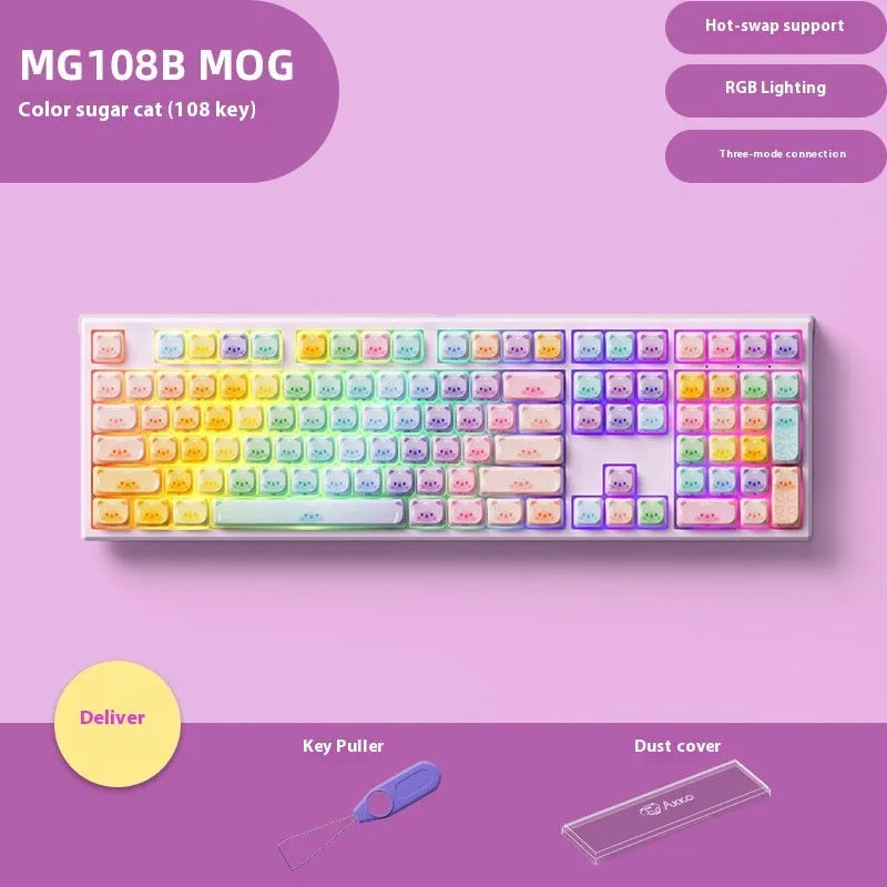 Coloured sugar cat theme mechanical keyboard with Bluetooth connectivity and piano shaft switches