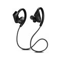 Wireless neckband Bluetooth earphones in black colour showing earpieces and neck-mounted design