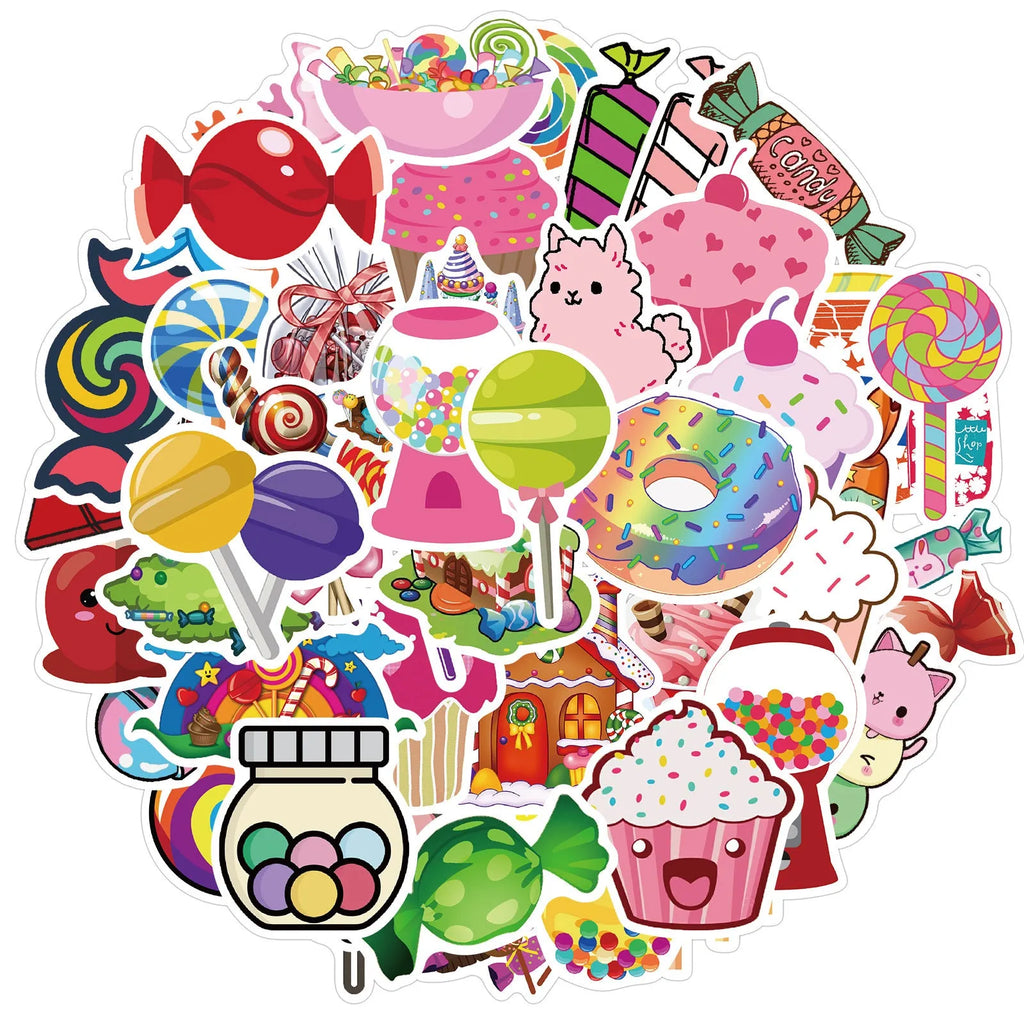 Candy series colourful graffiti and cartoon stickers pack of 50 sheets for DIY decoration