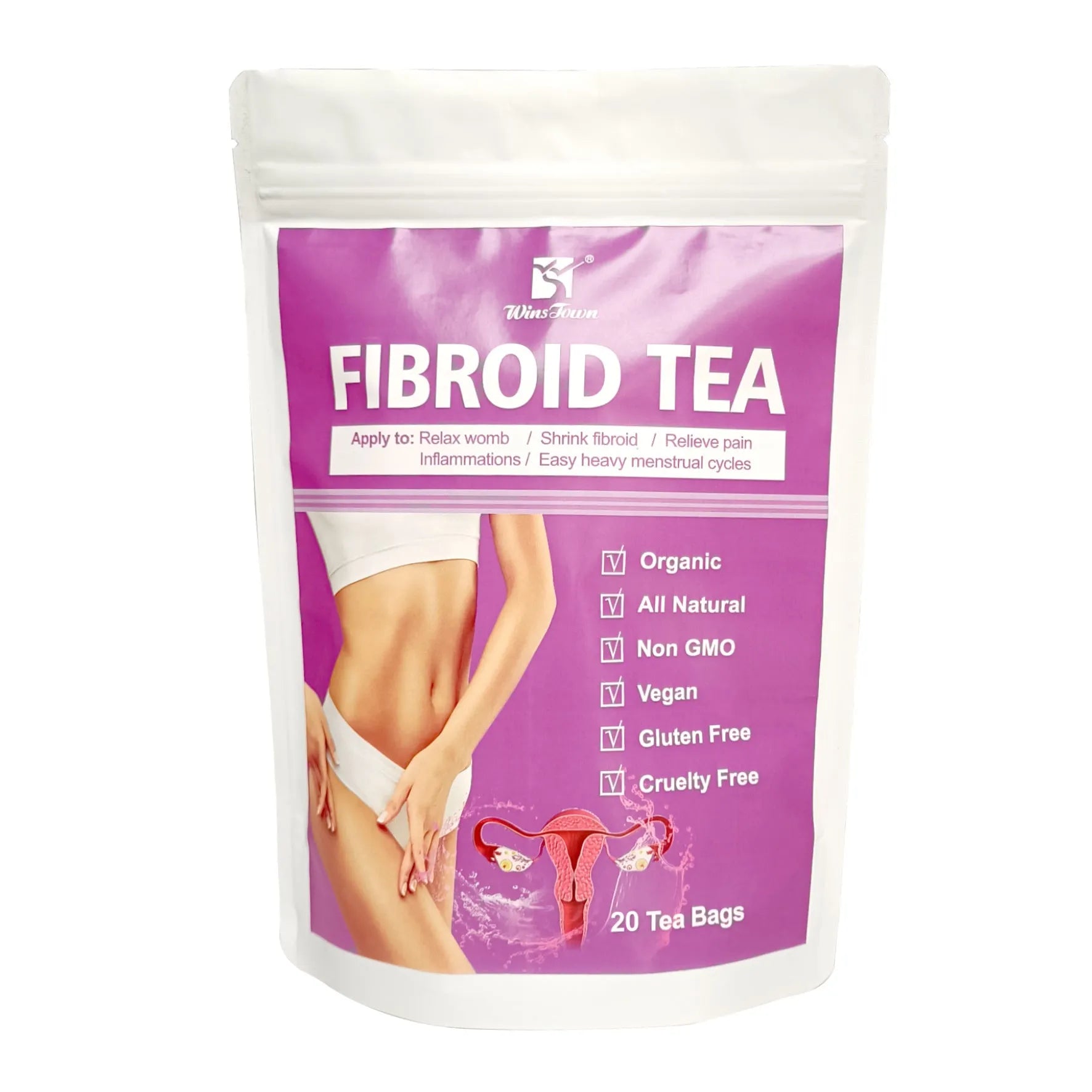 A single pack of C83 Winstown Fibroid Tea herbal tea bags on a plain background.