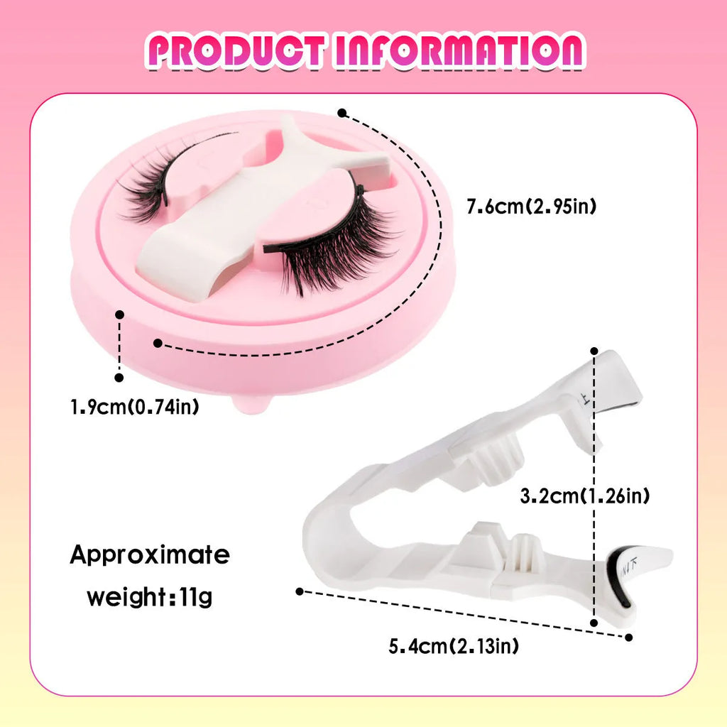 Set of five thick, black, waterproof reusable false eyelashes with glue-free bands.