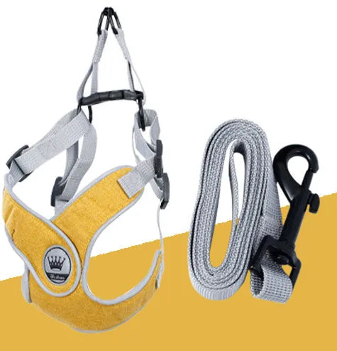 Adjustable mesh dog harness with reflective strips in green pink blue yellow colours