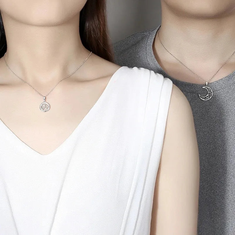 Sun moon copper couple necklace with cross chain and electroplated finish