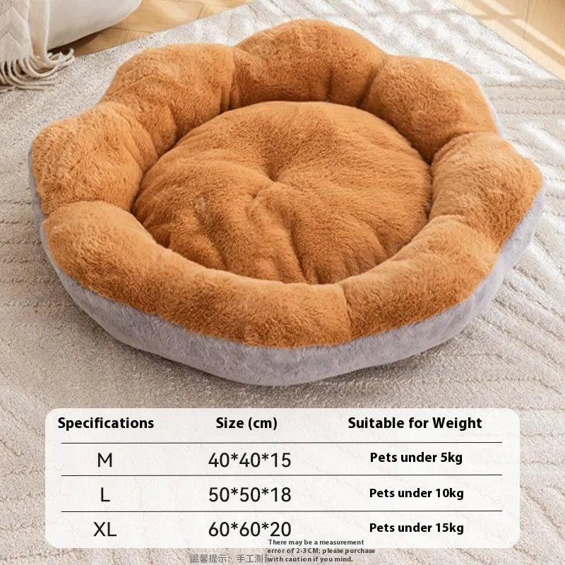 Round rabbit plush cat bed with thick fabric and detachable washable cover