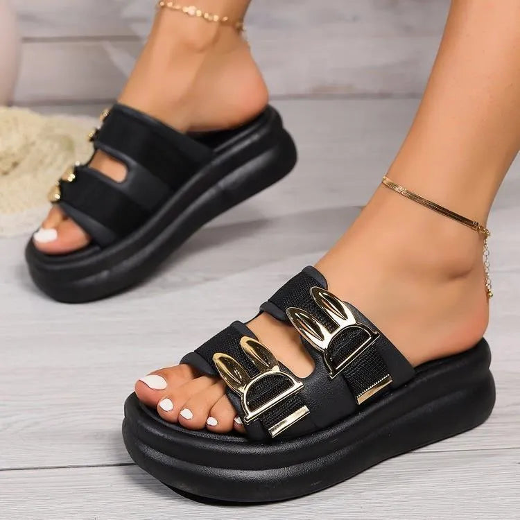 Women's suede slippers with thick rubber sole in apricot, black and milky white colours