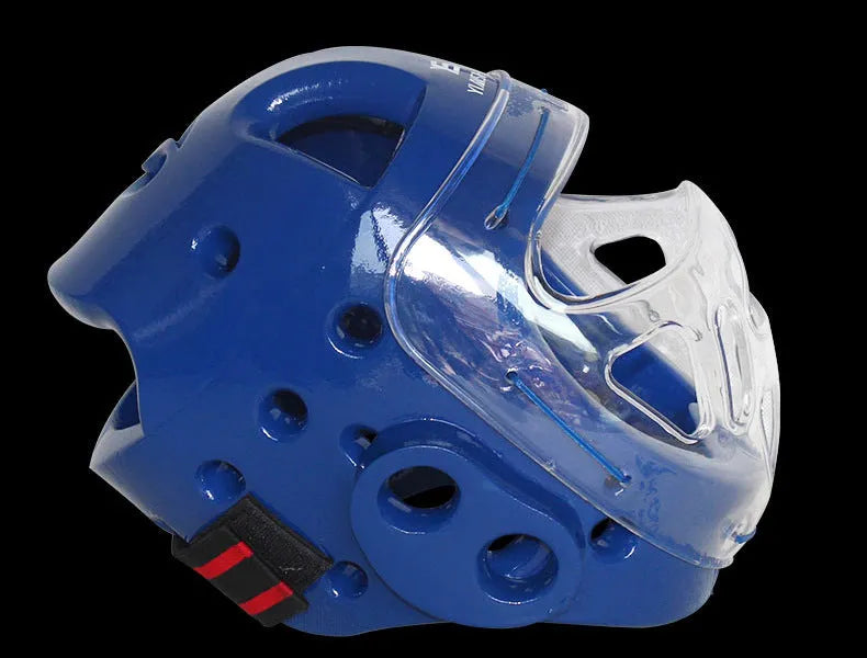 Karate helmet protective equipment for boxing training in white, blue and red colour options