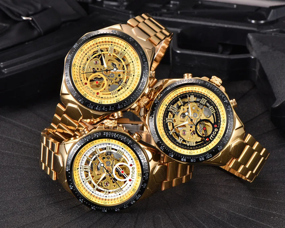 MCE men's explosion proof mechanical watch showing industrial design with multiple colour options