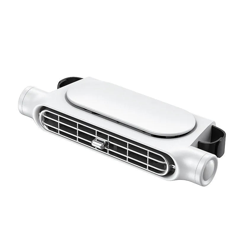 CF03 beige USB car fan with brushless motor and velcro mount on vehicle dashboard