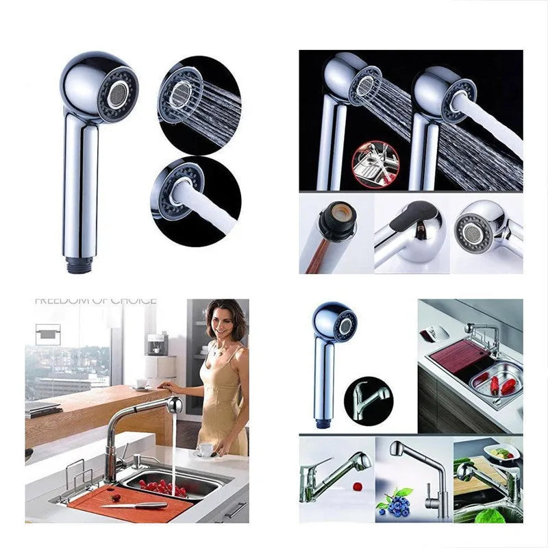 Chrome plated pull out spray shower head replacement for kitchen and bathroom taps with spray function