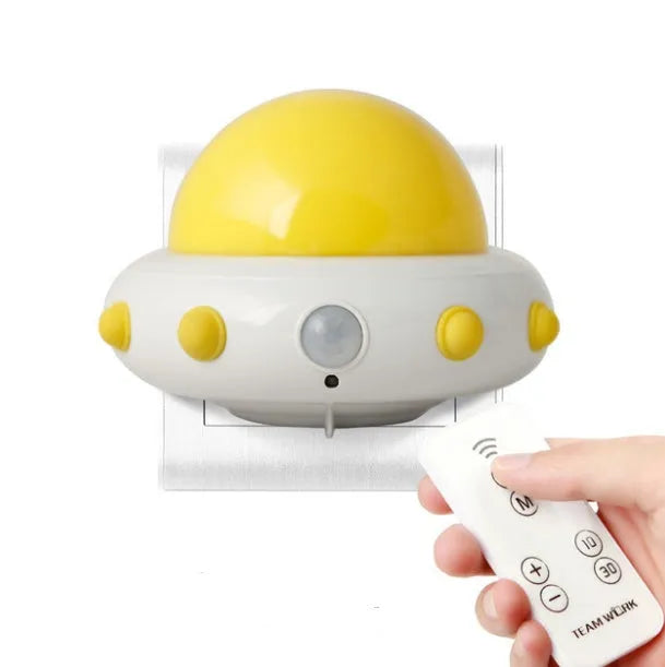 Remote control UFO bedside night light in blue, pink, or white with LED illumination