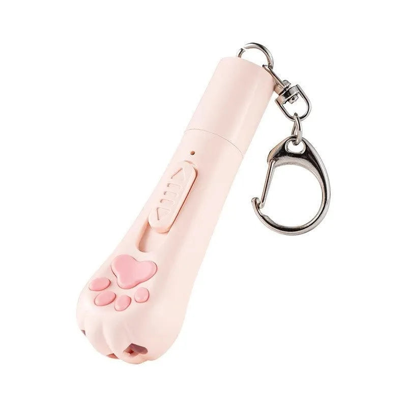 Cat teaser toy with built-in laser pointer in cream white, pink, or blue colour options