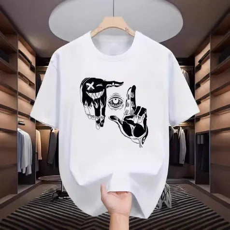 Men's mesh T-shirt with cartoon pattern, round neck and short sleeves in bird eye cloth fabric