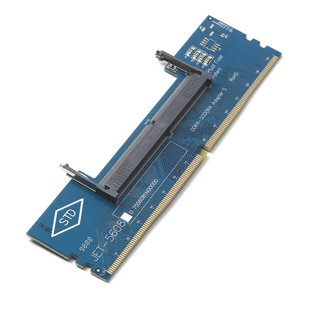 DDR4 laptop to desktop memory adapter card with gold contacts in anti-static packaging