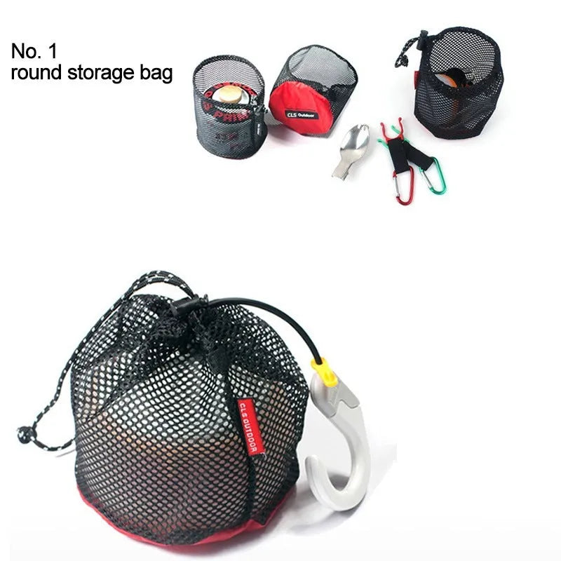 Five red Oxford cloth storage bags with mesh panels and zipper closures for travel organisation