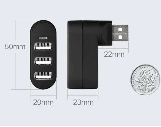 USB 2.0 hub splitter with spin colour design in black and white colour options