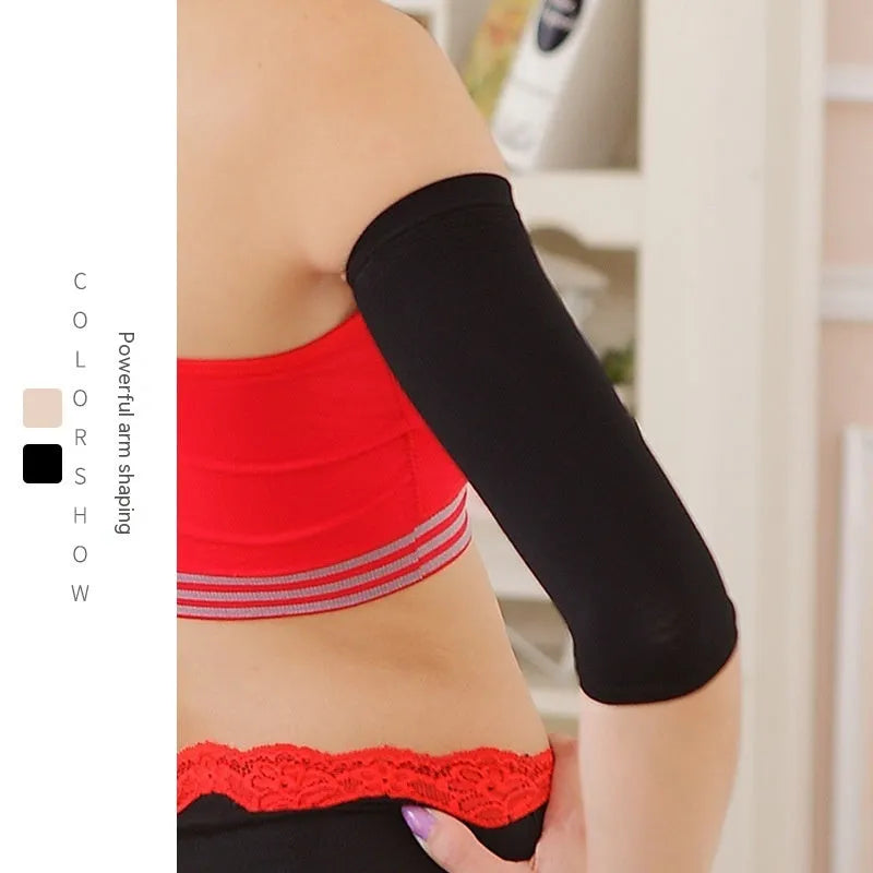 Women's black and skin colour nylon shaping arm sleeves for all-season wear