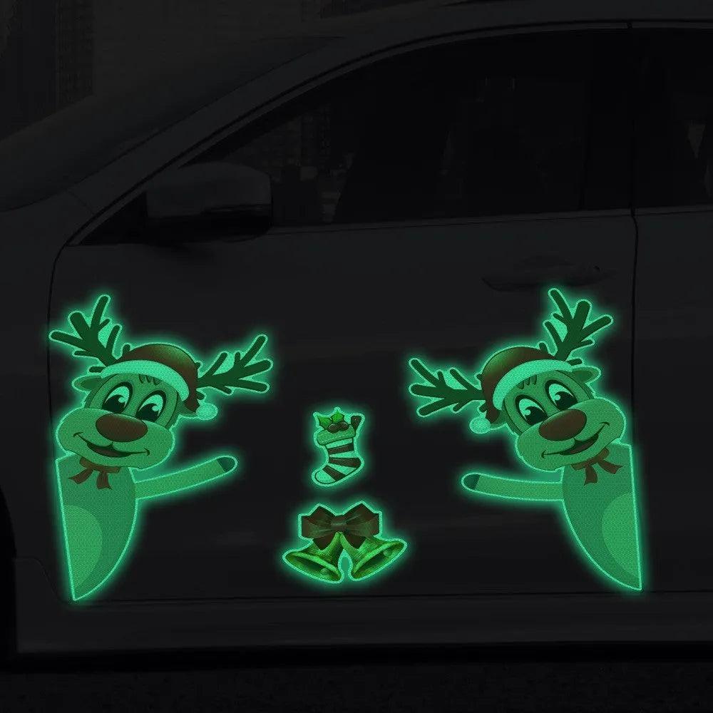 Cartoon Christmas elk bell magnetic luminous reflective bumper stickers in YFC002 colour