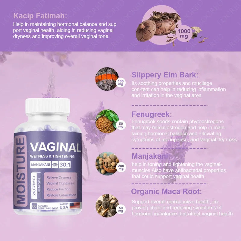 60-count bottle of vaginal capsules with herbal extract formula for adult intimate health