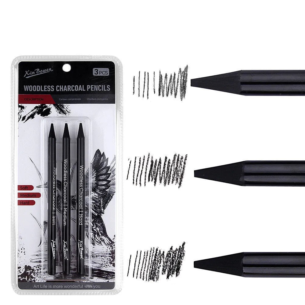 Set of six graphite sketching pencils with HB, 2B, 4B, 6B, 8B, and EE grades for art drawing
