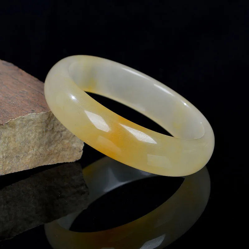 Natural light jade bracelet for women with polished finish, shown in Chinese style, with size options visible.