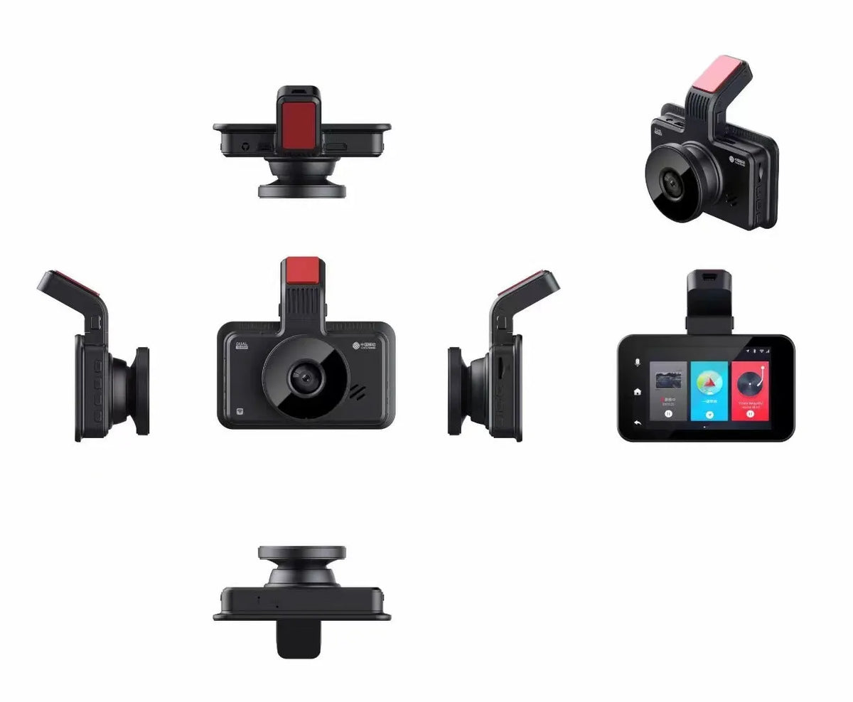 3-inch HD car DVR dashboard camera with double lens for front and rear recording, showing screen and button controls