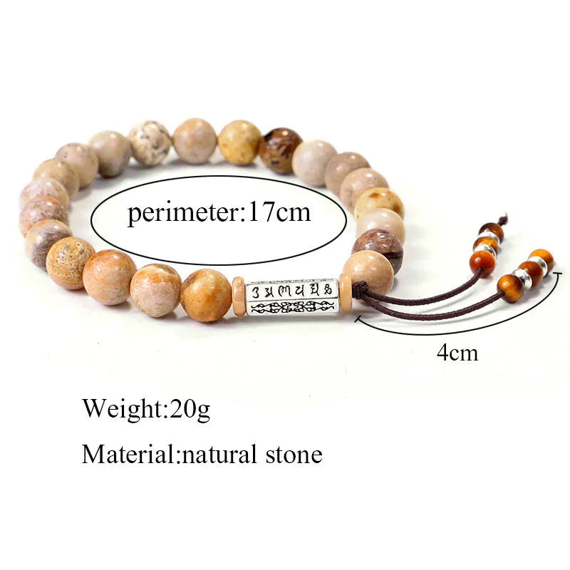 Handmade stone bead bracelet with wood colour finish in European American retro simple style