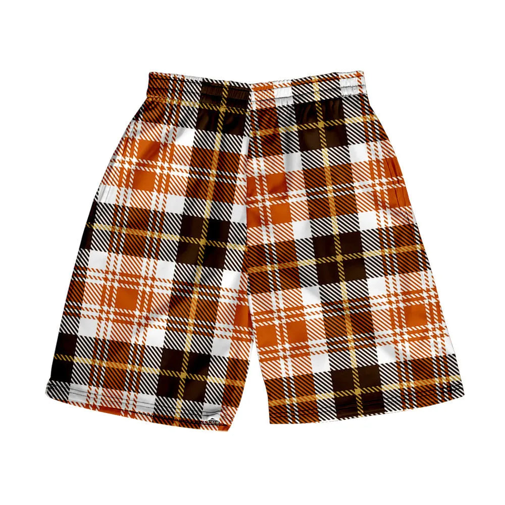 Men's plaid elastic shorts in straight cut design with digital printing
