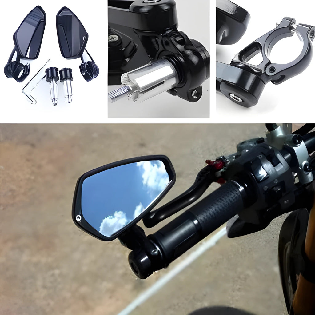 Black aluminium alloy motorcycle handlebar mirror with blue glass for 22mm 7/8 inch handlebars