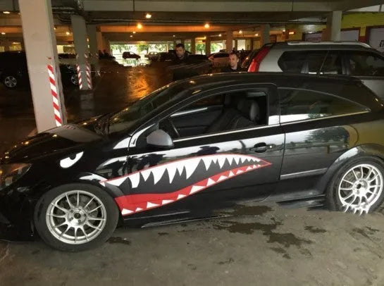 Shark-themed vinyl car sticker with latte art design for vehicle decoration