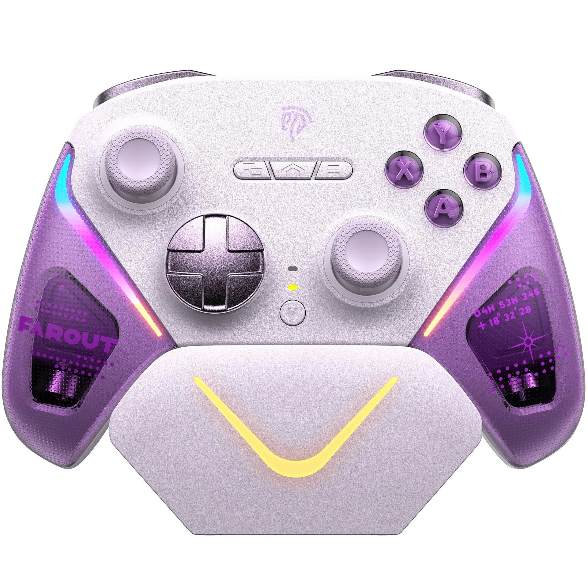 PS4 smart charging base with auto start-stop function and included controller showing double-cut triggers