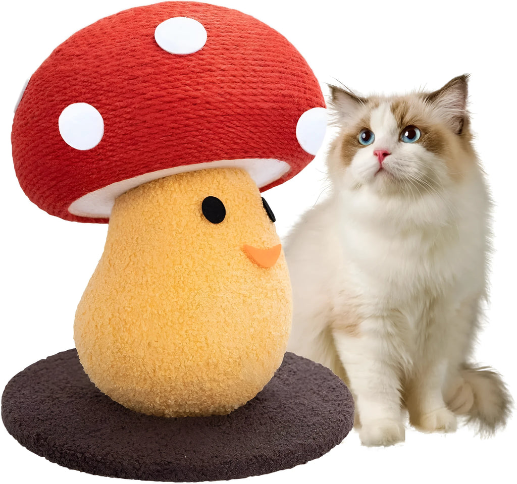 Foldable accordion cat scratcher board with mushroom-shaped corrugated cardboard scratching surface