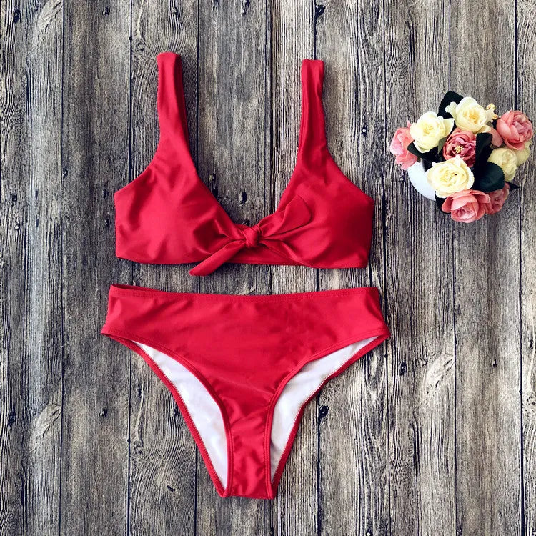 Polyester bikini set in five colour options with sleeveless top and matching bottoms