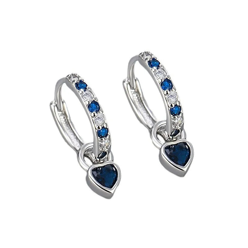 Women's heart-shaped drop earrings with coloured zircon gemstones in gold or white gold plating