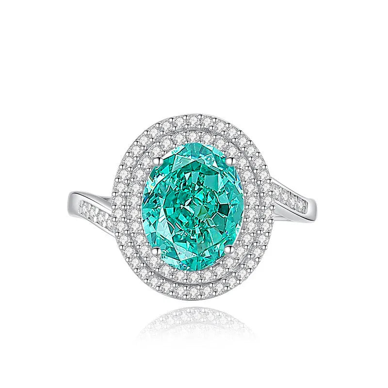 Geometric S925 silver ring with an inlaid ellipse-shaped palaibahao high carbon diamond.