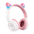 Pink-white wireless Bluetooth headset with head-mounted design and 40mm speakers