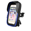 Black TPU mobile phone stand mounted on a bicycle handlebar, showing adjustable bracket and waterproof zipper.