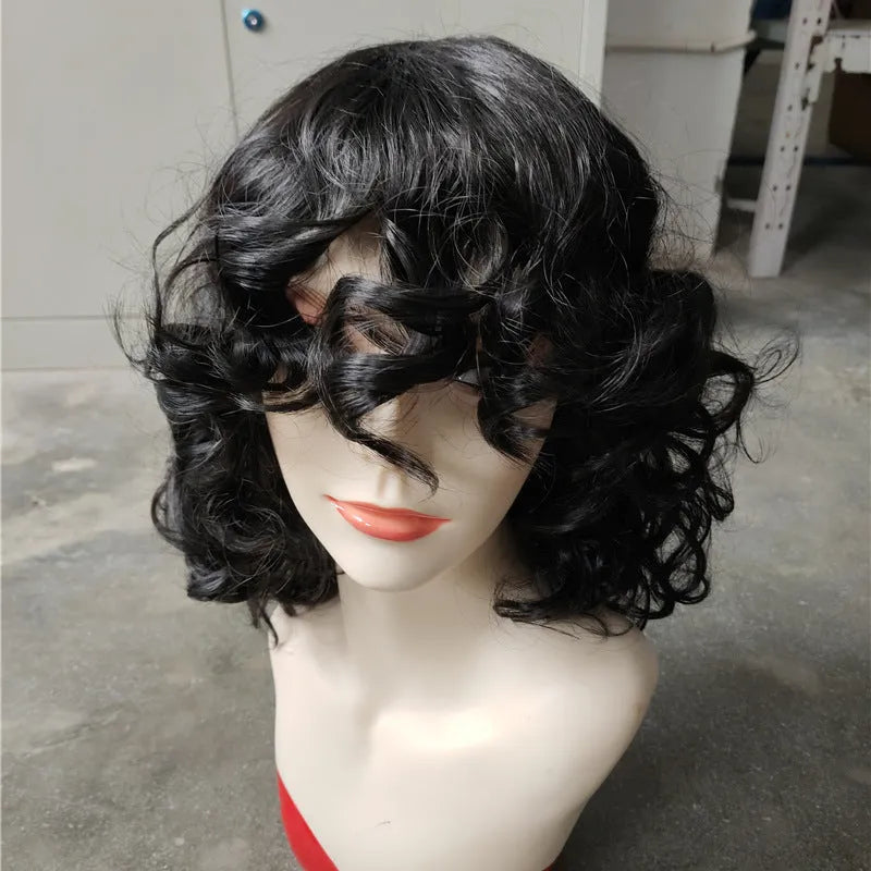 Black synthetic Afro wig with long curly hair in exotic European American style