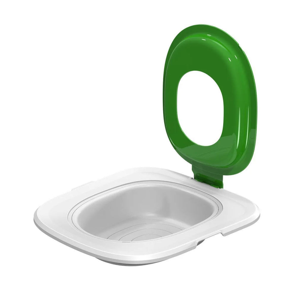 Fifth generation blue cat training toilet with shaped litter tray and grey non-slip mat on floor.
